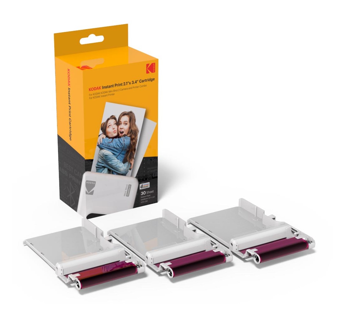 KODAK Mini 2 Retro 4Pass - Impresora fotográfica portátil (2.1 x 3.4  pulgadas) + 8 hojas, color blanco