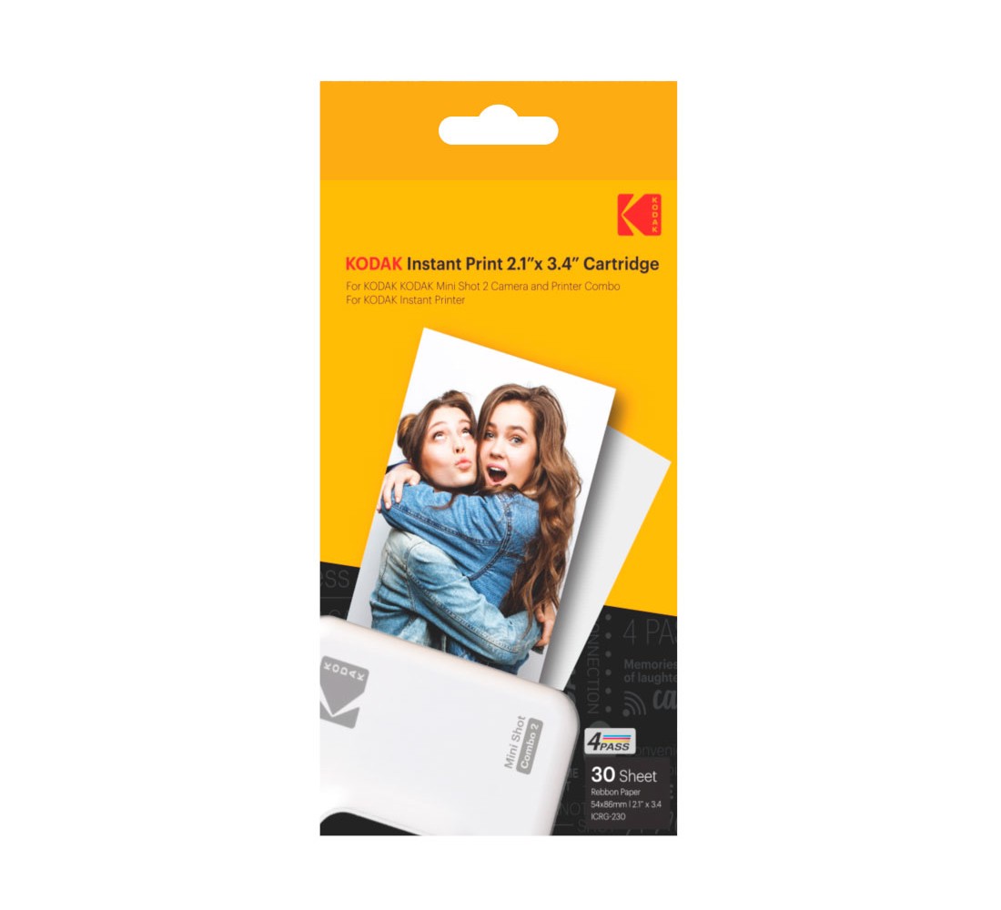 KODAK Mini 2 Retro 4Pass - Impresora fotográfica portátil (2.1 x 3.4  pulgadas) + 8 hojas, color blanco